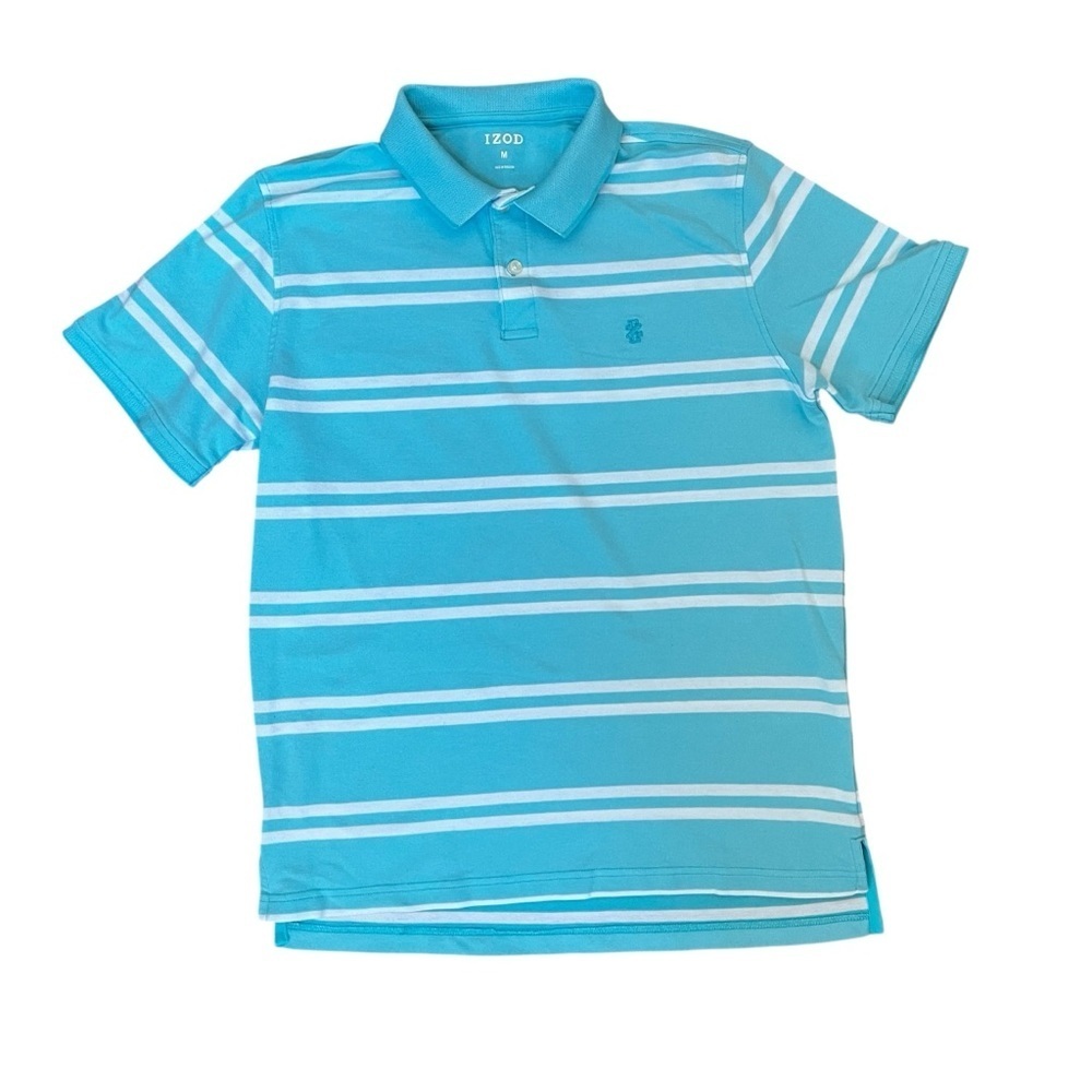 IZOD Men’s Medium Polo Shirt Blue White Stripes Soft Golf - Picture 6 of 8
